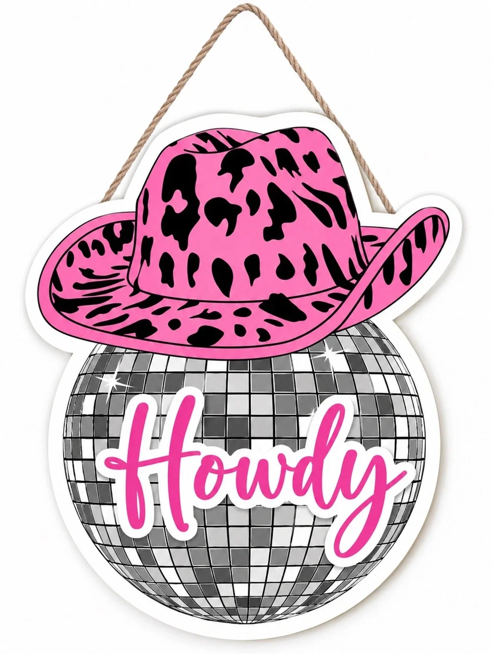 Pink Leopard Cowboy Hat Disco Ball 